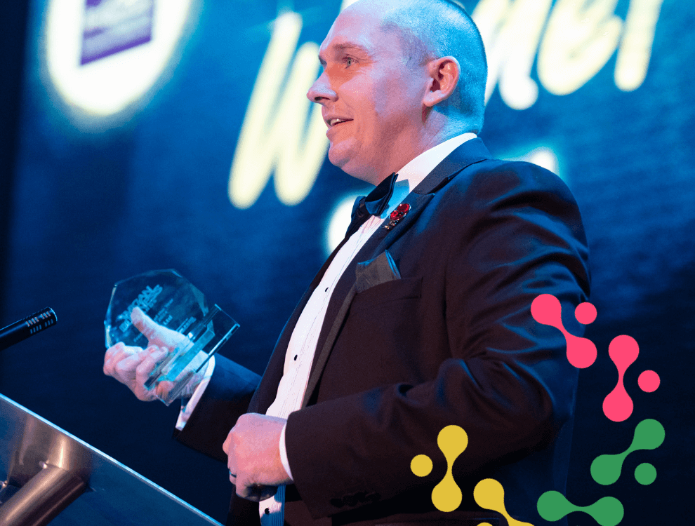 CSC2-About-Us.1 Chris Smith director of CSC2 collecting his Freelancer of the Year Award at Wigan Business Awards